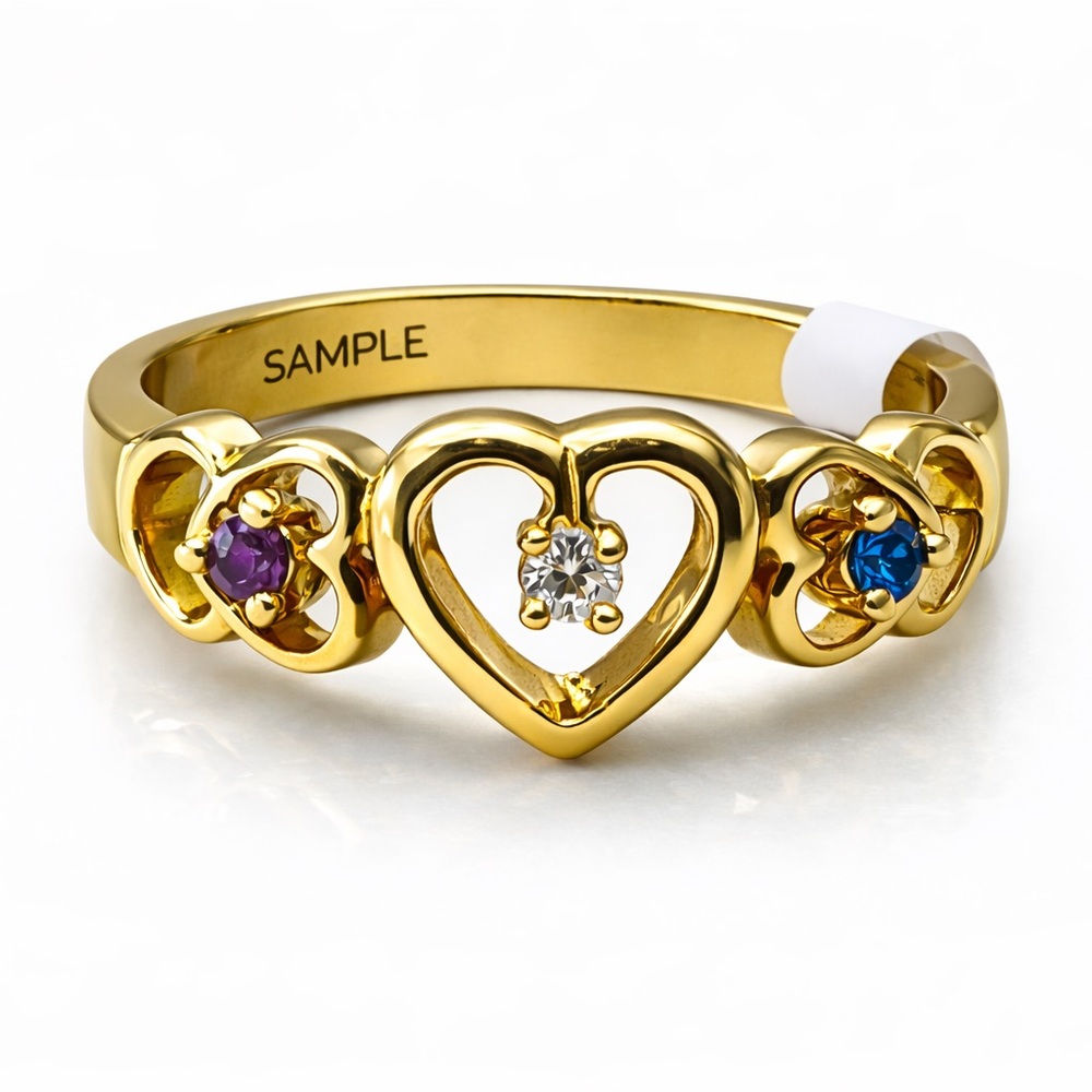 Gold Tone seventh Heart CZ Ring Purple Blue Clear Stone Size 6.75